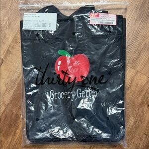 Thirty-One Black Tote with Red Apple Design